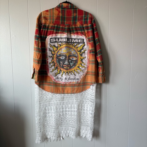 Forever 21 Tops - SUBLIME Upcycled Flannel with Crochet Train